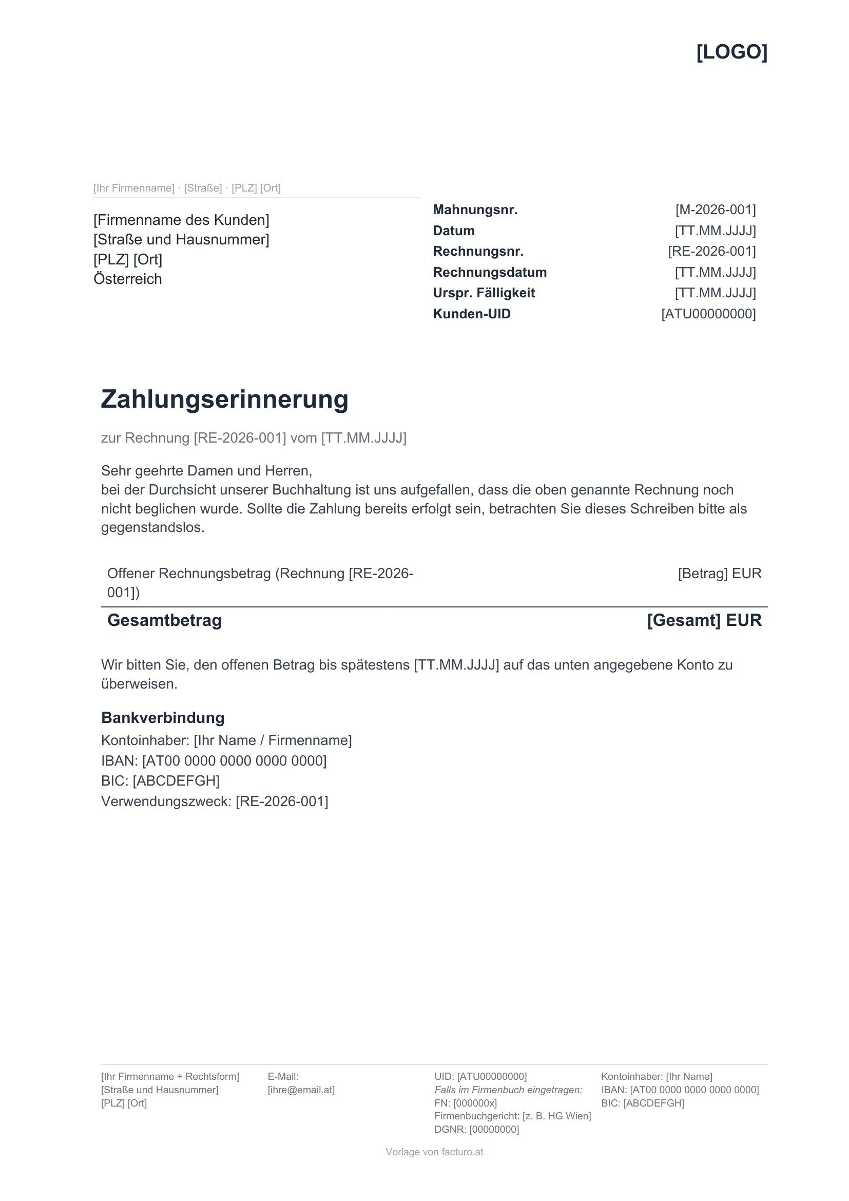 Mahnung Vorlage - alle 3 Mahnstufen